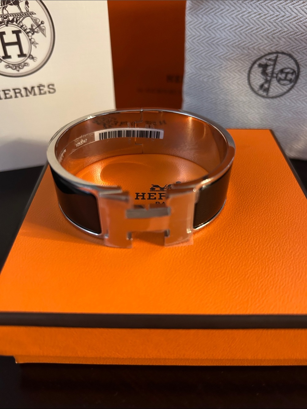 Hermes Clic H Bracelet in Black and Silver